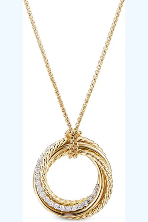 David Yurman 21mm Crossover halskæde i 18 karat gult guld med diamantvedhæng