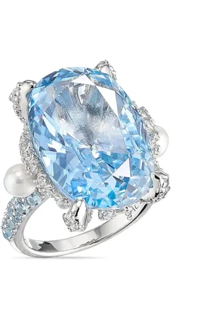 Anabela Chan Baby Blue Mermaid ring i forgyldt sølv i 18 karat hvidguld med ædelsten og perle