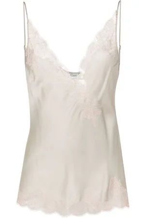 CARINE GILSON Camisole i silke med Calais-Caudry blonder