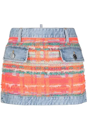 Dsquared2 Kort nederdel i denim med tweed-detalje