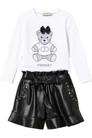 Twin-Set T-shirt og shorts med flæser og logotryk
