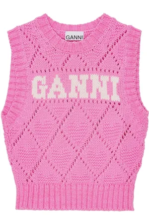 Ganni Intarsiastrikket top med logo