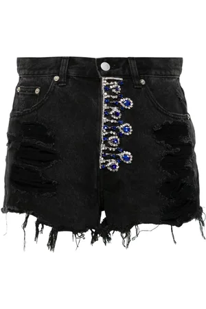 LOULOU Denimshorts med krystaludsmykning