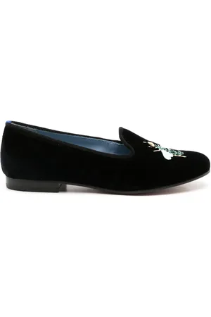 Blue Bird Velour-loafers med broderet bi