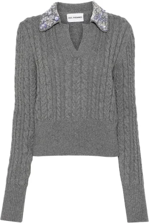 Des Phemmes Kabelstrikket top med blomsterapplikation