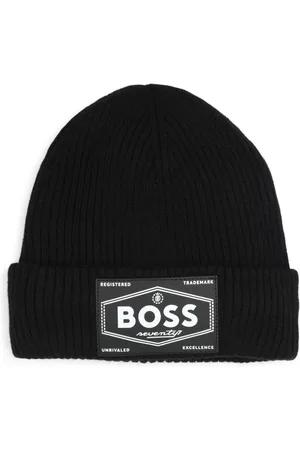 HUGO BOSS Strikket hue med logo-applikation