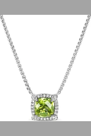 David Yurman Petite Châtelaine halskæde i sterlingsølv med peridot- og diamantvedhæng (7 mm)