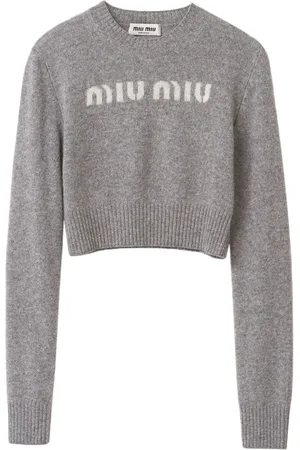 Miu Miu Langærmet trøje med intarsiastrikket logo