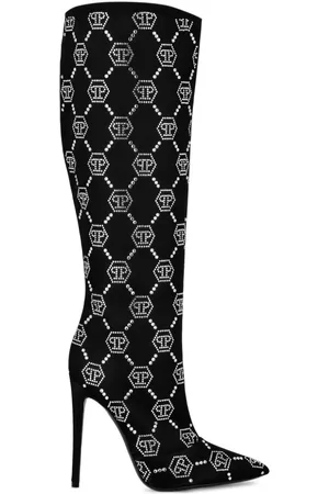 Philipp Plein 120 mm støvler i satin med monogrammønster