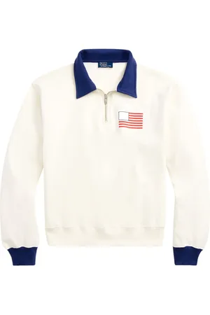 Ralph Lauren Sweatshirt med logotryk og kvart lynlås