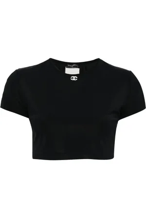 CHANEL Cropped T-shirt med broderet CC-logo fra 1990-2000