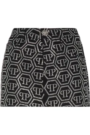 Philipp Plein Kort denimnederdel med monogram