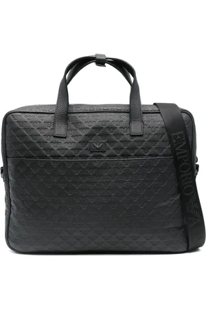Emporio Armani Computertaske i læder med logo-prægning