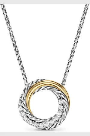 David Yurman Crossover halskæde i 18 karat gulguld og sterlingsølv med diamantvedhæng (1,25 mm)