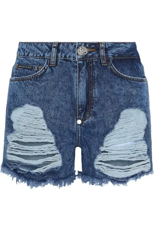Philipp Plein Denimshorts med mellemhøj talje og slitageeffekt