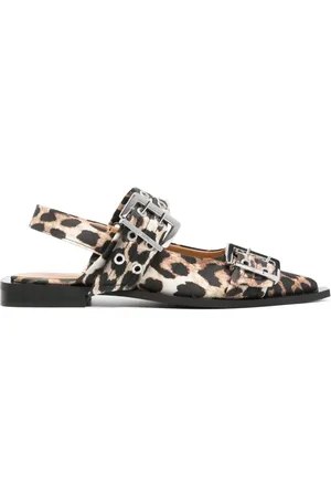 Ganni Ballerinaer i satin med leopardtryk