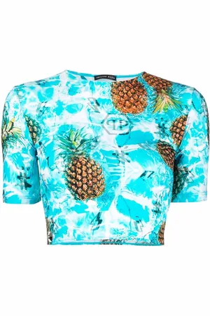 Philipp Plein Kortærmet cropped Pineapple Skies T-shirt