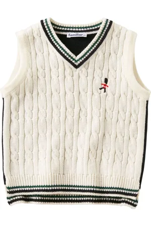 Familiar Kabelstrikket vest med broderet logo