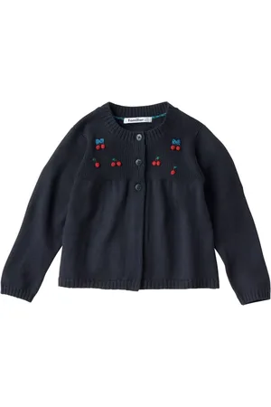 Familiar Finstrikket cardigan med kirsebær-motiv