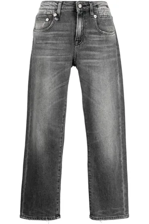 R13 Cropped jeans med slitageeffekt