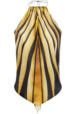Roberto Cavalli Silketop med halterneck og Ray of Gold-tryk