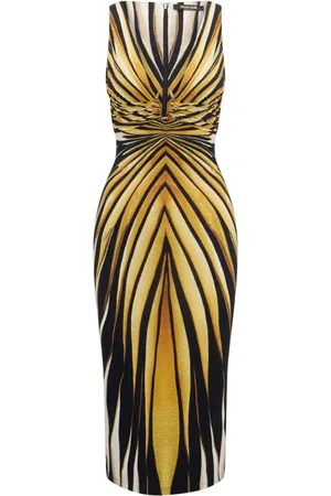 Roberto Cavalli Mellemlang Ray of Gold kjole med tryk