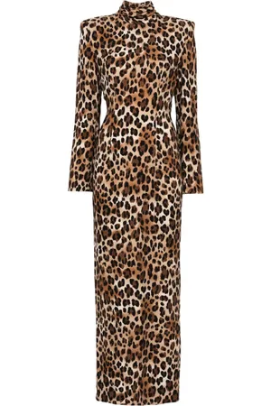 Rowen Rose Lang kjole med leopardtryk