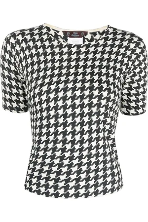 John Galliano Kortærmet top med houndstooth-tryk fra 1990