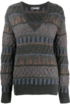 Issey Miyake Jacquard-trøje med V-hals fra 1980