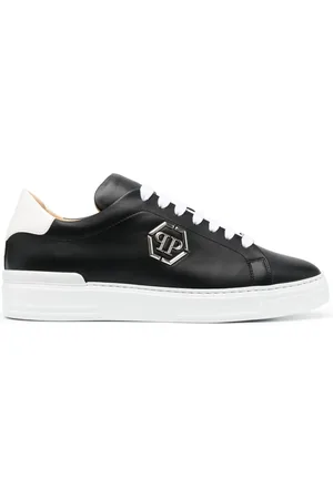 Philipp Plein Tofarvede sneakers i læder med logoplade