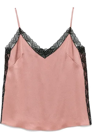 Alberta Ferretti Satin-top med blondedetalje