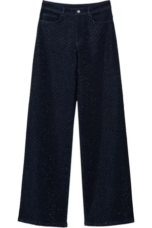 Twin-Set Jeans med brede ben og rhinstenudsmykning