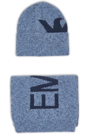 Emporio Armani Intarsiastrikket hue med logo (sæt med to)