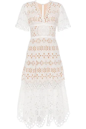 Elie saab Mellemlang kjole med broderie anglaise