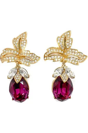 JENNIFER GIBSON JEWELLERY Vintage Ciner Hot Pink Crystal Floral Earrings 1980s