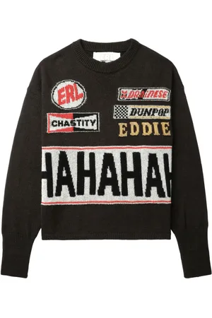ERL Intarsia-strikket trøje med slogan