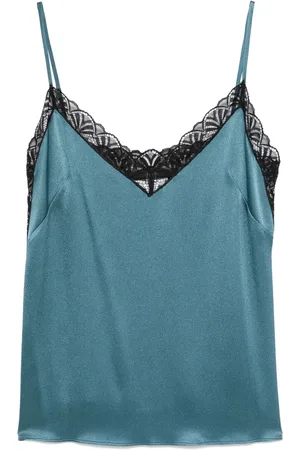 Alberta Ferretti Top i satin med blondekant