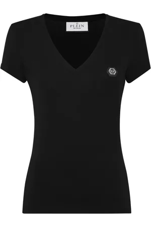 Philipp Plein T-shirt med V-hals og logoapplikation