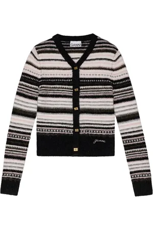 Ganni Cardigan med V-hals og striber