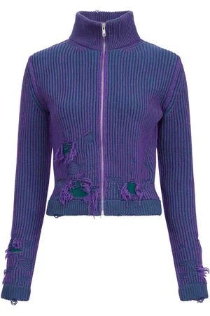 Maison Margiela Ribstrikket cardigan med slitageeffekt og lynlås