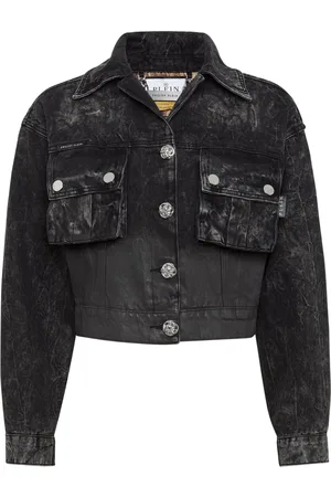 Philipp Plein Cropped overskjorte i denim med sænkede skuldre
