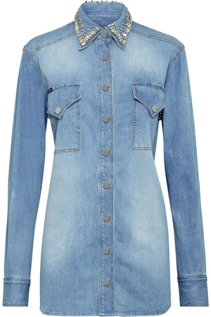 Philipp Plein Denimskjorte med krystaludsmykninger