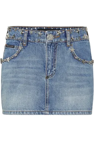 Philipp Plein Denimnederdel med stjernenitter