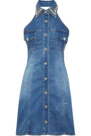 Philipp Plein Kort kjole i denim med krystaludsmykning