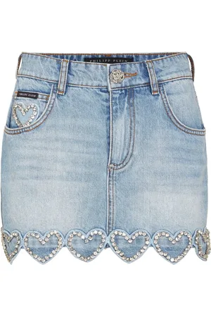 Philipp Plein Denimnederdel med hjerteudsmykning