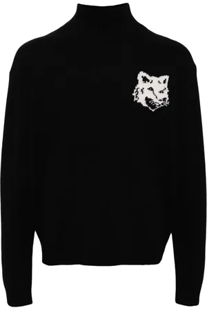 Maison Kitsuné Intarsia-strikket trøje med rævehoved