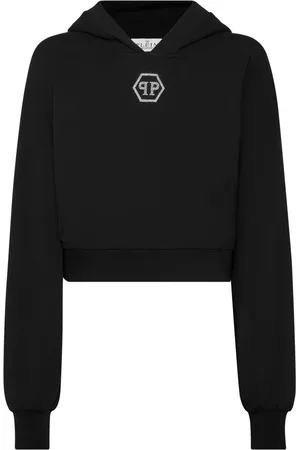 Philipp Plein Cropped hættetrøje med krystaludsmykket logo