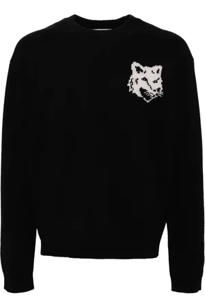 Maison Kitsuné Intarsia-strikket trøje med rævehoved