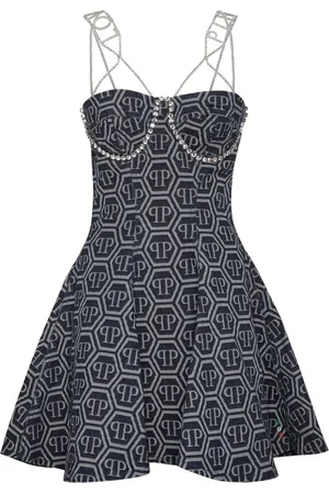Philipp Plein Kort denimkjole med monogram-jacquard