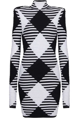 Balmain Kort ginghamternet kjole i strik
